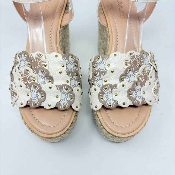 Coach Jae Link Tea Rose Floral Espadrille Sandal Chalk Multi Size 8 - Picture 5 of 9